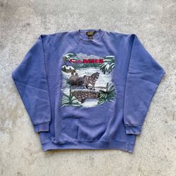 Vintage 90’s Eddie Bauer Horse Sleigh Outdoor Blue Crewneck Sweater Sz 2XL