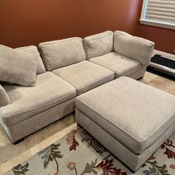  High End Cream Upholstered Sofa With Ottoman-  Excellent Condition-110” x 40” - Retail: $3900
