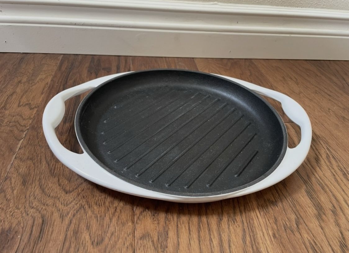 IH brand cast enameled iron for: stove, oven, BBQ grilling pan skillet