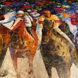 Horseracing In The Snow Oil On Canvas
