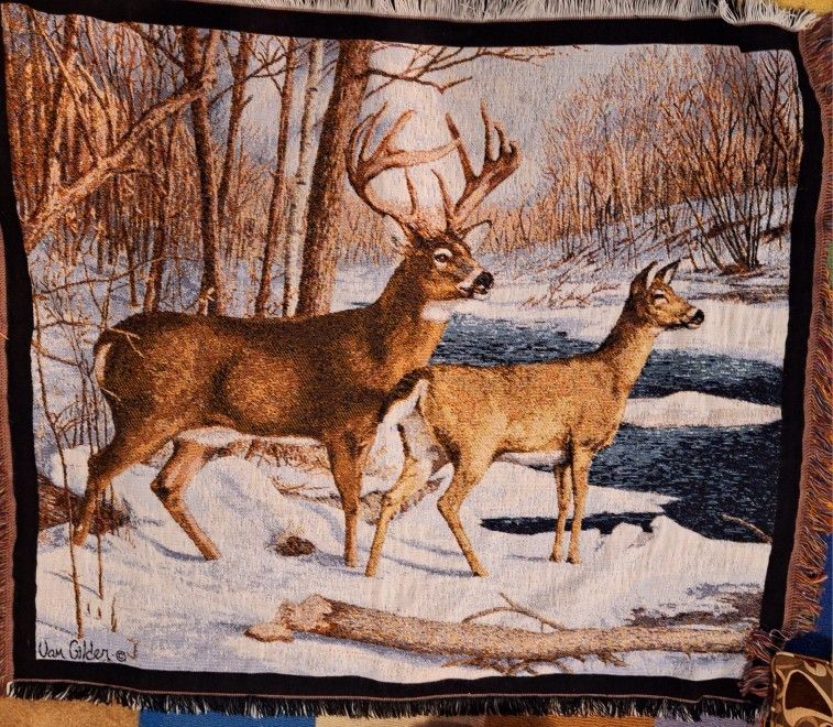 Van Gilder Throw Blanket Deer Snow Theme