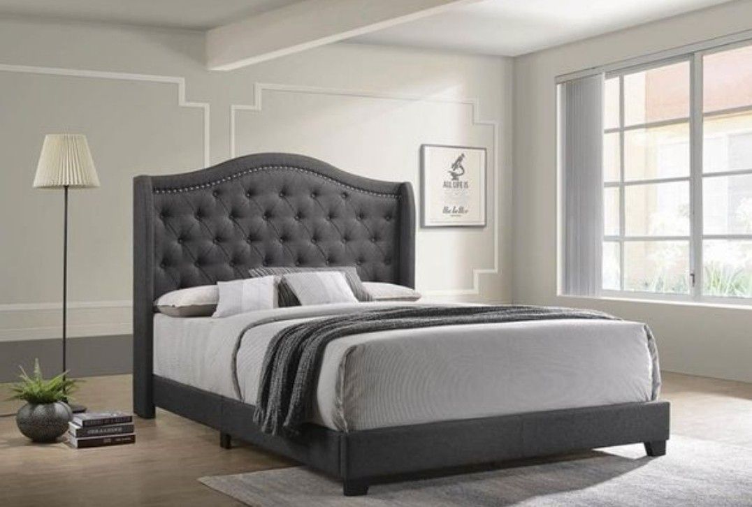 Queen size Upholstered bed frame. Available in different colors. $53 DOWN PAYMENT