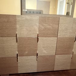 Bedroom Set With Dresser, Mirror, Queen Headboard, And Two End Tables