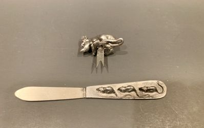 Vintage Metzke Pewter 3 Cheese Knife and Mouse Pick