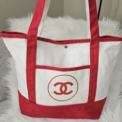 Large Canvas Totebag With Red Accent