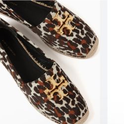 Tory Burch Eleanor Espadrille Flat Leopard Print Size 8.5 Womenn brand New
