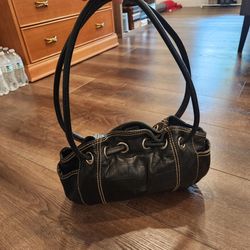 black leather Tignanello shoulder bag, 14"×9"×4", clean and great condition
