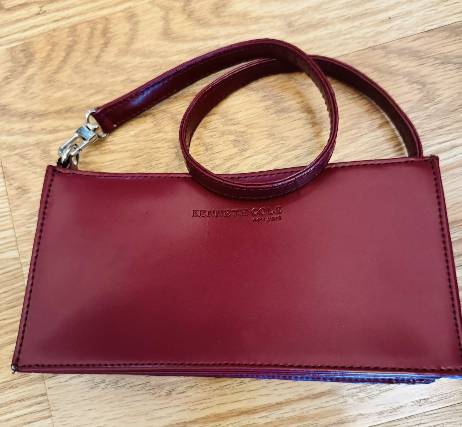 Kenneth Cole New York Small Burgundy Leather Top Handle Purse 7.5x4x2” Drop 9”.