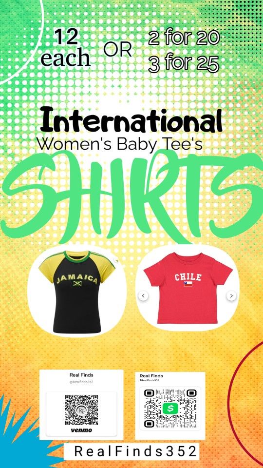 International Womens baby tee's sizes S/M/L