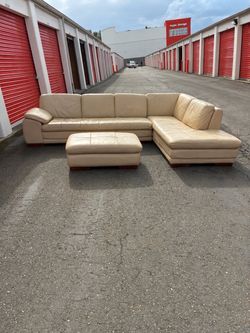 Cream Leather Sectional Sofa with Ottoman FREE DELIVERY