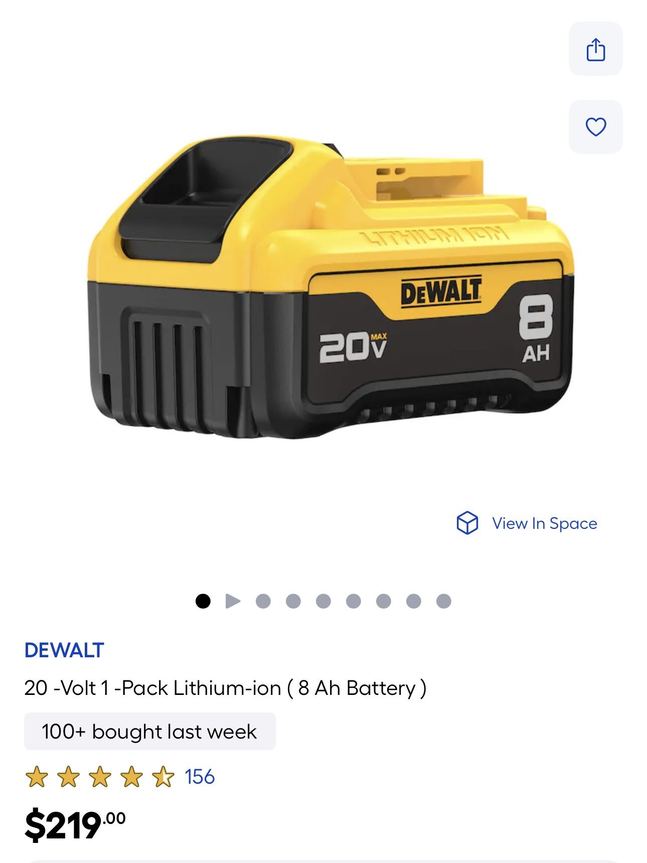 DEWALT 20 -Volt 1-Pack Lithium-ion (8 Ah Battery) - Retail $219