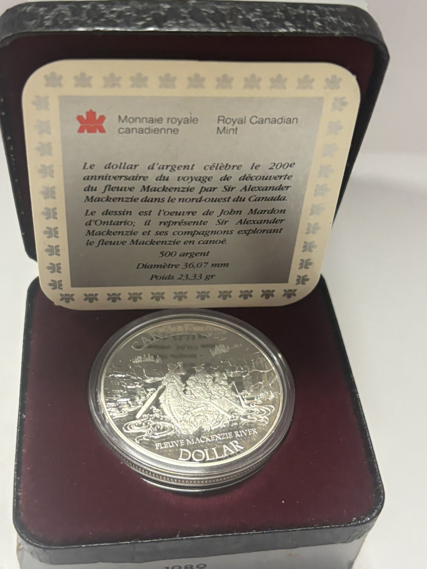 1989 Canada Silver Proof Dollar With Box & COA Mackenzie River