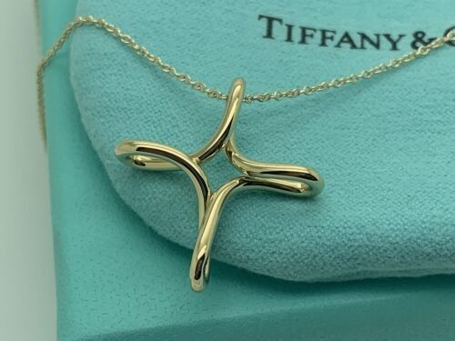 Tiffany Co 18K Yellow Gold Elsa Peretti Cross Infinity Necklace