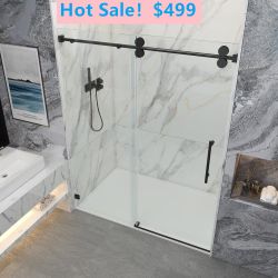 60 in. W x 76 in. H Double Sliding Semi-Frameless Shower Door with Smooth Sliding and 3/8 in. Glass