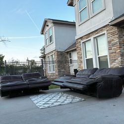 Brown Electric Leather Recliner Couch Set