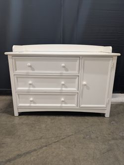 Bonavita Fine Children's White Wood Three-Drawer Dresser with Cabinet Door