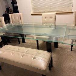Dania-Caroline Glass Dining Table, Chairs and Bench