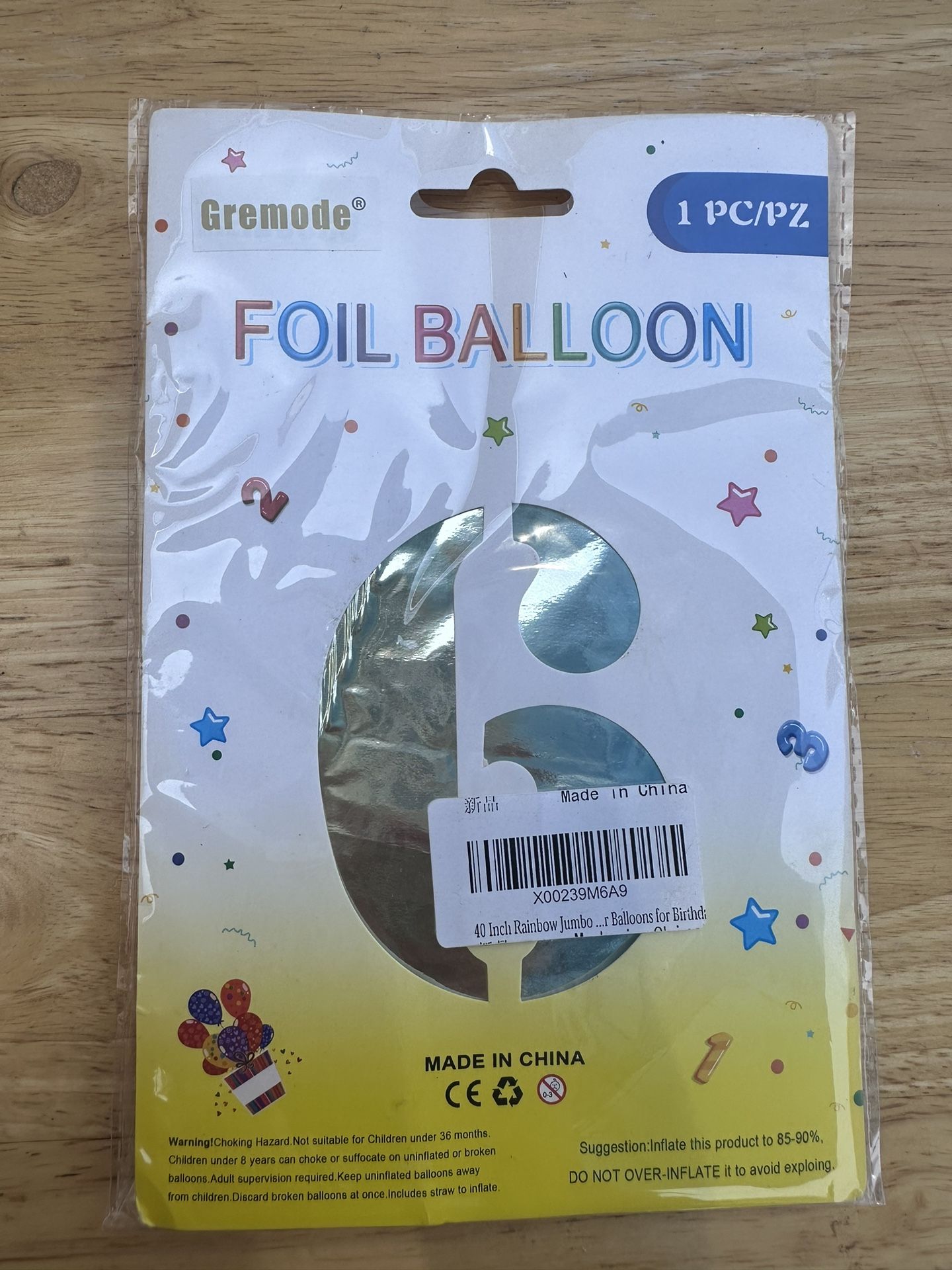 Number 6 Foil Balloon Ombré Color