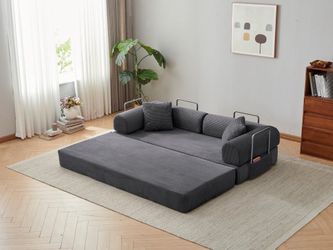 Grey Corduroy Convertible Sofa Bed