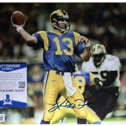 BAS COA KURT WARNER SIGNED 8x10 RAMS FOOTBALL PHOTO BECKETT