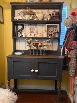 Farmhouse Painted Wood Hutch Cabinet