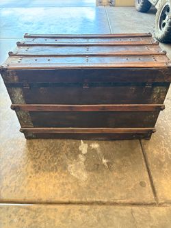 Antique wood with metal trim chest