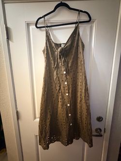 Olive Green Eyelet Midi Sundress