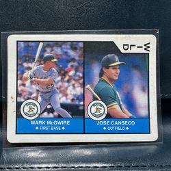  1990 U.S. Playing Card Co. MLB All-Stars Wild baseball card featuring Mark McGwire and Jose Canseco. 