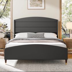 New Queen Size Bed frame Velvet Gray Color Fabric 