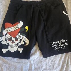 Black Ed Hardy Fleece Shorts 
