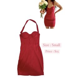 Red Halter Mini Dress, Size Small