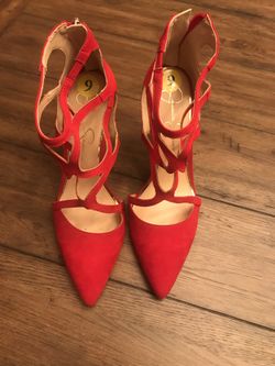Ladies Jessica Simpson Red Suede Heels - Size 9