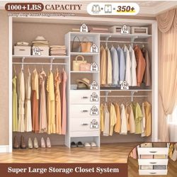 Wall-Mounted Wardrobe System, 96 x 75 Inch Closet Organizer, White with 3 Drawers, Adjustable Wooden Shelves, Over 1000 lb Capacity

Very nice and ele