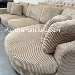 New Modern Sectional Sofa With LARGE CHAISE designer Ashley Style Furniture Couch Sale Discount Warehouse Curve Beige Tan Khaki 