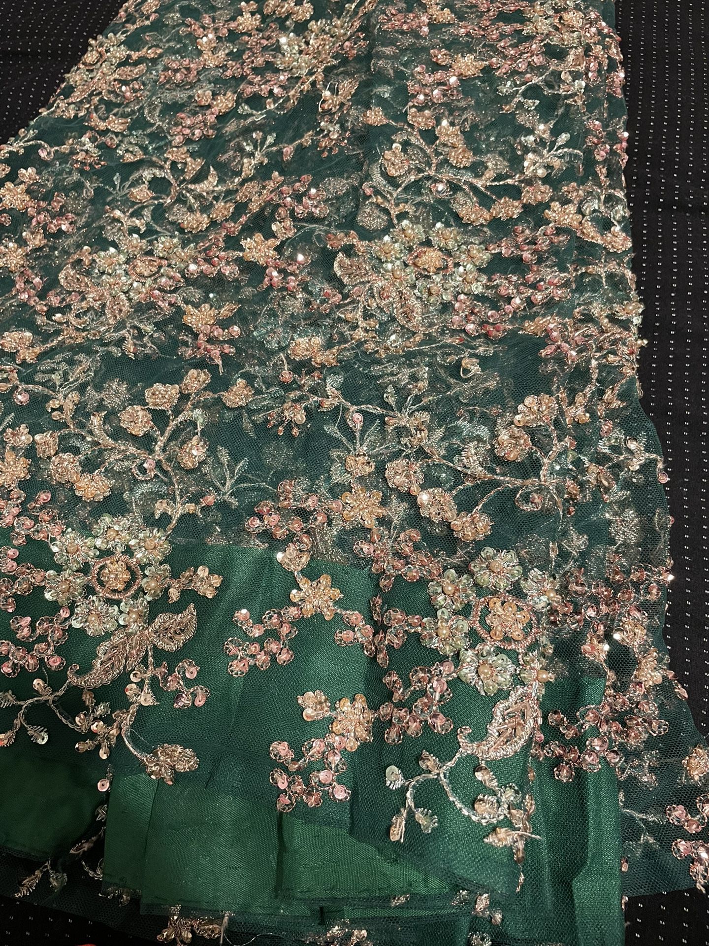 Emerald Green Net Sari With Gold Work
