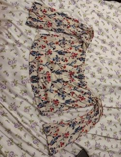 Honey Punch Cream Off-Shoulder Floral Crop Top with Red & Blue Print