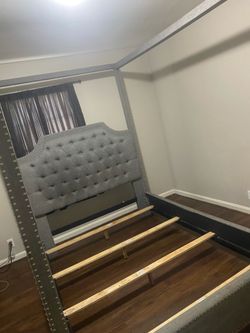 Gray Canopy Queen Bed