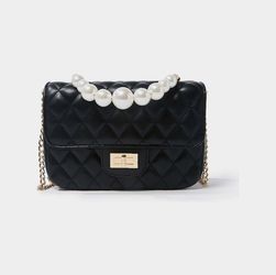 Quilted Faux Pearl Crossbody Bag.