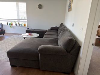 Dark Gray Fabric Sectional Sofa with Double Chaise and ottoman couch