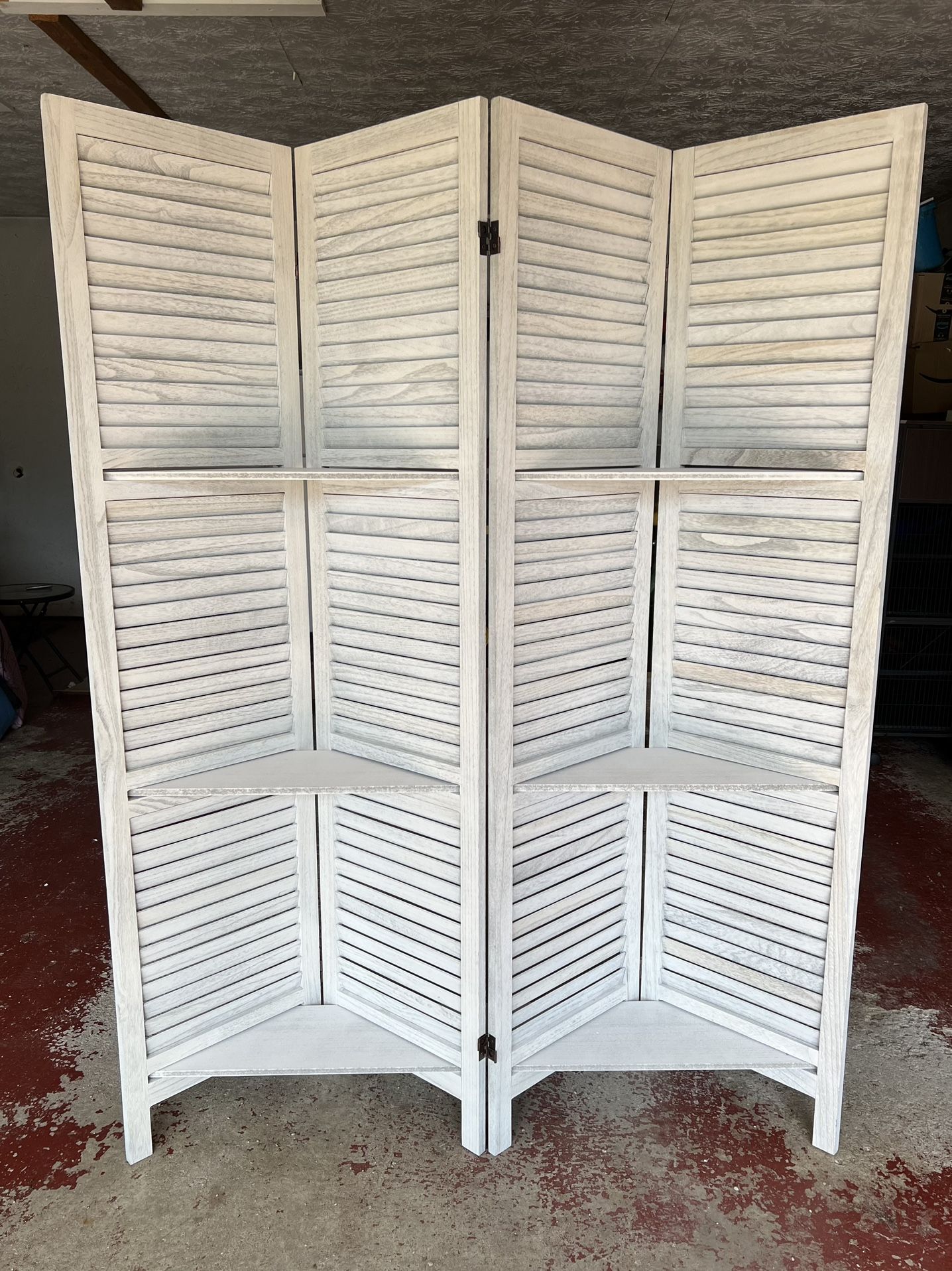 4-Panel Wood Room Divider with Shelves - 67" Tall - Never used