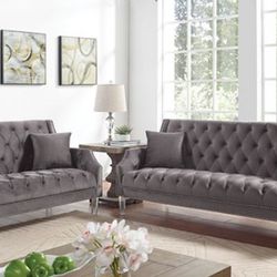 Brand New Grey Transitional Style Sofa & Loveseat