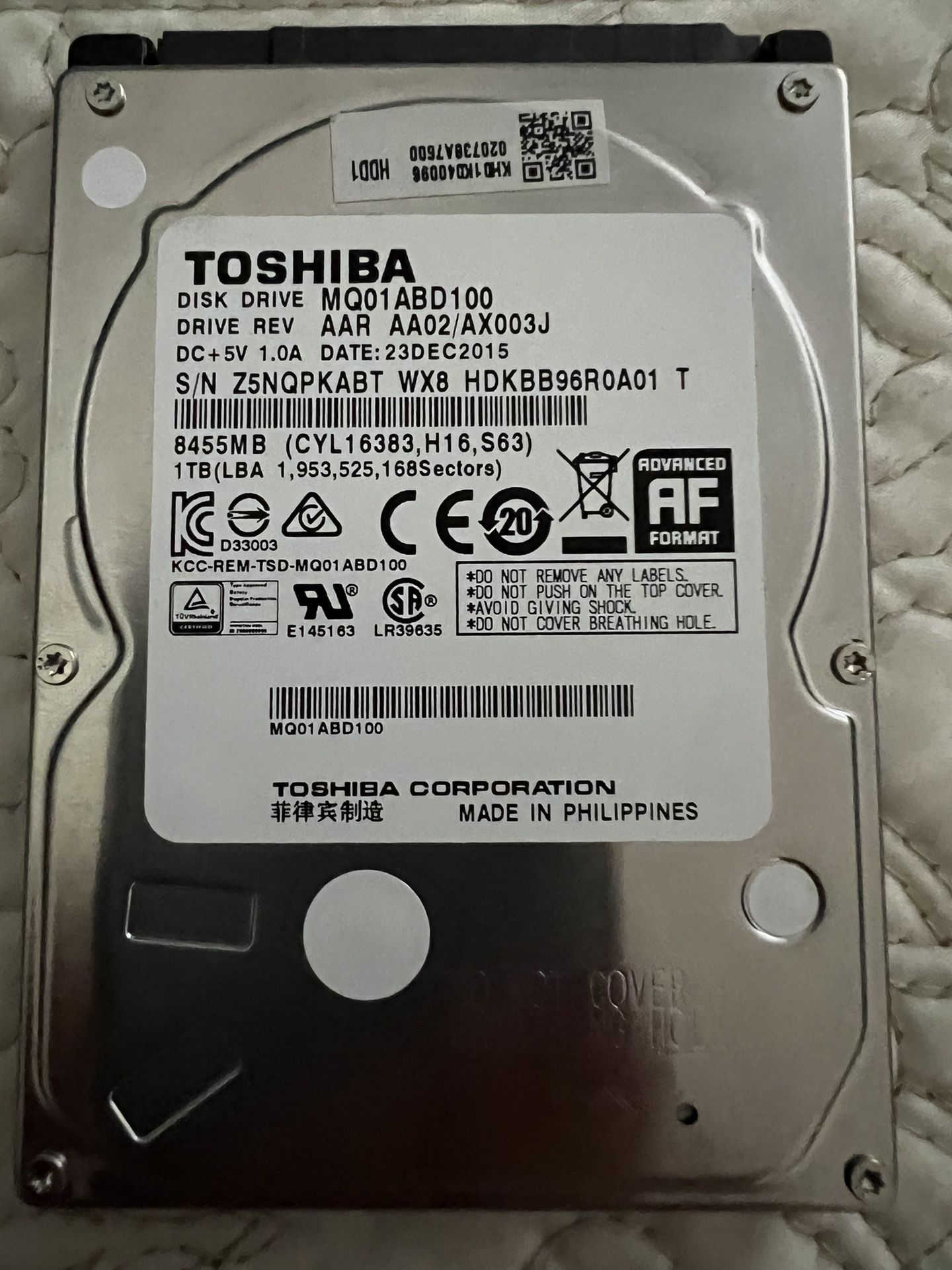 Toshiba 1Tb 2.5 Laptop