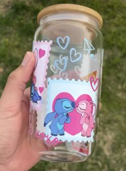 Stitch 16oz Valentines Glass Cup Tumbler 
