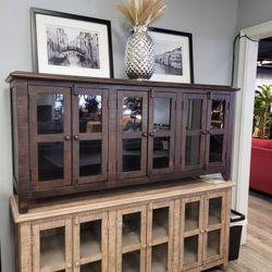 CONSOLE TABLES 3 DRAWER GLASS DOORS NO CREDIT NEEDED 100 DAYS SAME AS CASH 