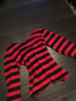 Off the shoulder red and black striped long sleeve