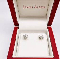 GIA Certified 1 Carat Diamond Stud Earrings – 18K White Gold