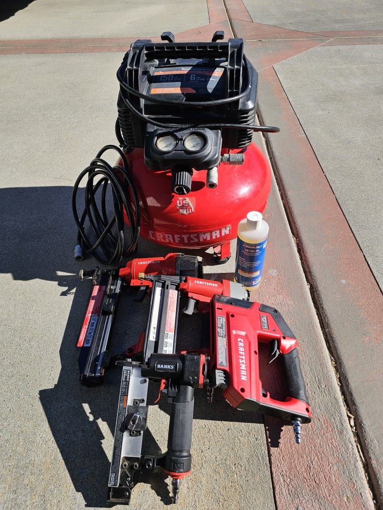 Craftsman Pancake Compressor and 4 Nailers - OBO