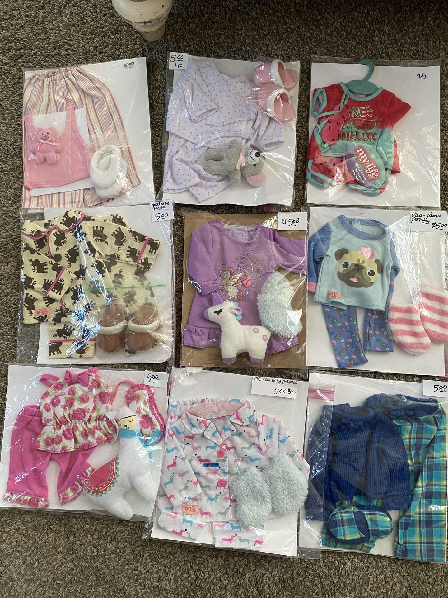 $5 Pajama Sets For 18” Dolls Like American Girl