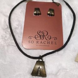 Longaberger "So Rachel" Crystal And Cord Necklace And Earrings Made In USA