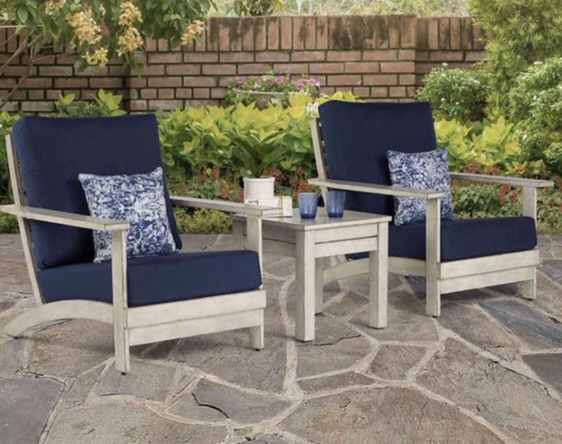 New Sunbrella Brand 3pc Patio Set With 2 Oversized Chairs And Side Table